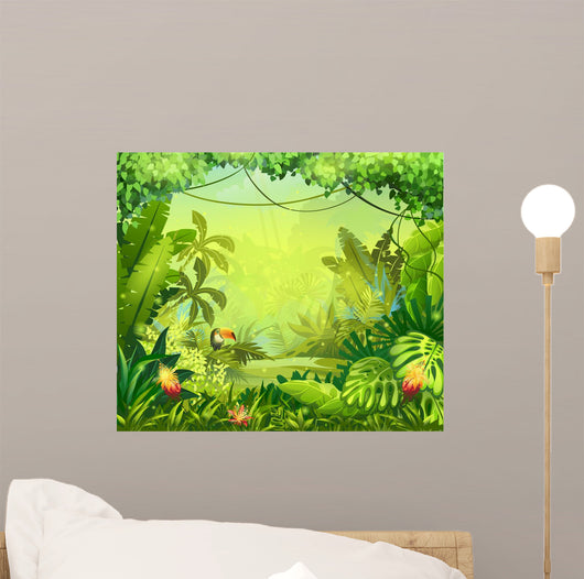 llustration with flowers and jungle toucan