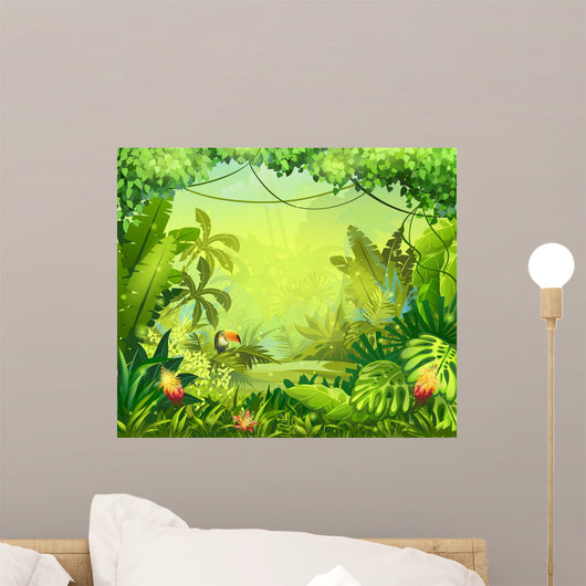 llustration with flowers and jungle toucan