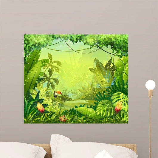 llustration with flowers and jungle toucan