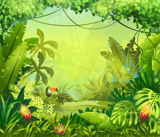 llustration with flowers and jungle toucan