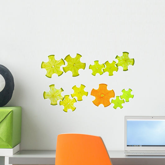 Set of gear drive made of lemon slices isolated on white, health Wall Mural