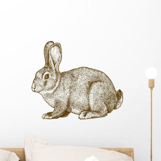 vector engraving rabbit on white background Wall Decal