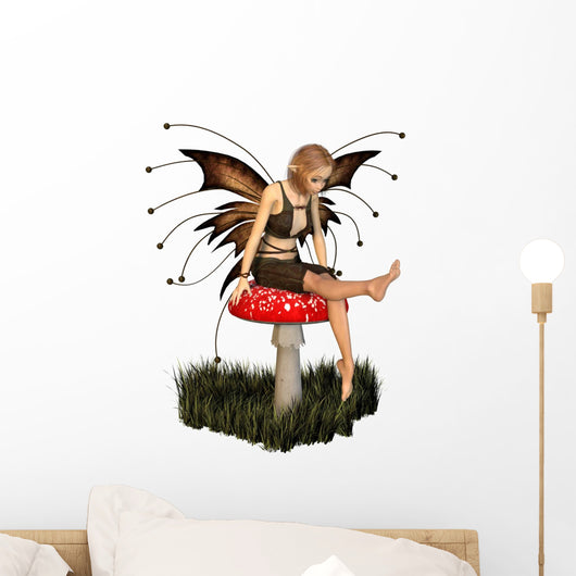 Pretty Fairy Sitting on a Toadstool Wall Decal