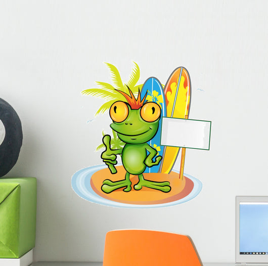 Frog Cartoon Surfer Wall Decal