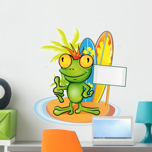 Frog Cartoon Surfer Wall Decal
