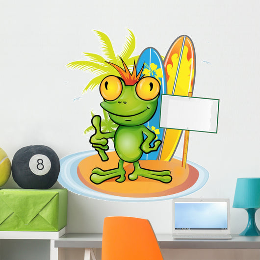 Frog Cartoon Surfer Wall Decal
