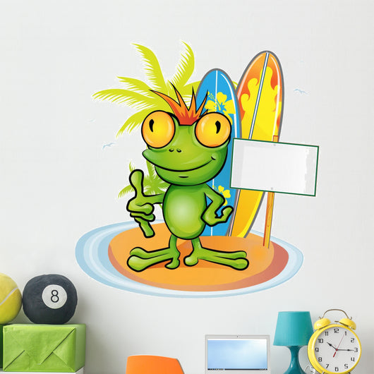 Frog Cartoon Surfer Wall Decal