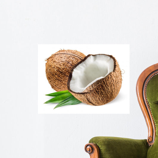 Coconut With Leaf on White Background