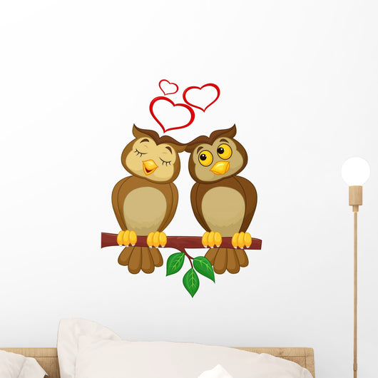 Cute couple cartoon owl  in love Wall Decal