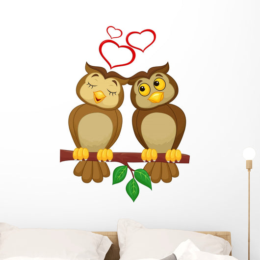 Cute couple cartoon owl  in love Wall Decal