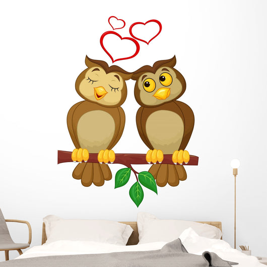 Cute couple cartoon owl  in love Wall Decal