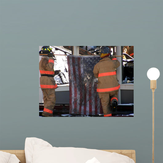 Firemen Raising American Flag