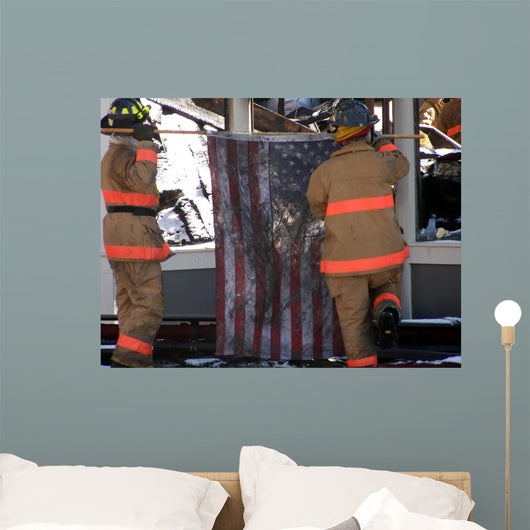 Firemen Raising American Flag