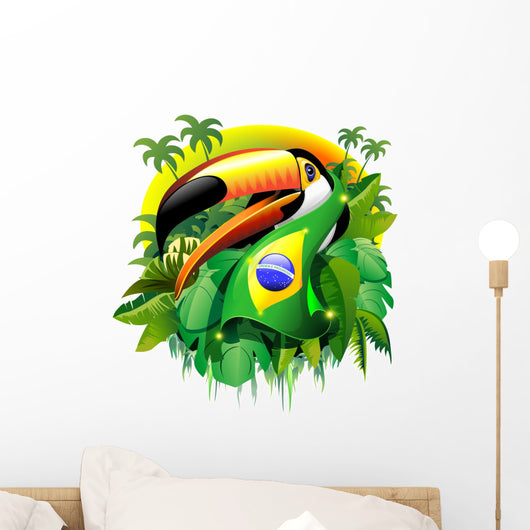Toco Toucan with Brazil Flag Wall Decal