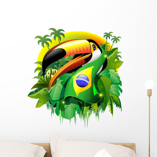 Toco Toucan with Brazil Flag Wall Decal