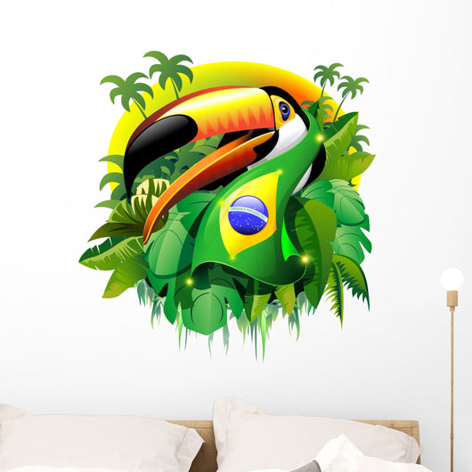 Toco Toucan with Brazil Flag Wall Decal