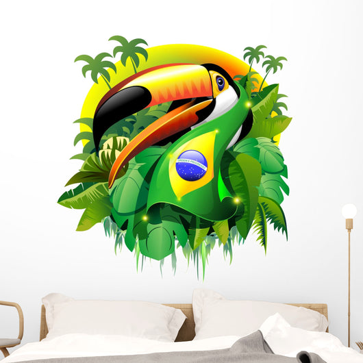 Toco Toucan with Brazil Flag Wall Decal
