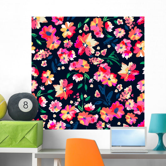 Bright Painted Flowers Seamless Wall Decal