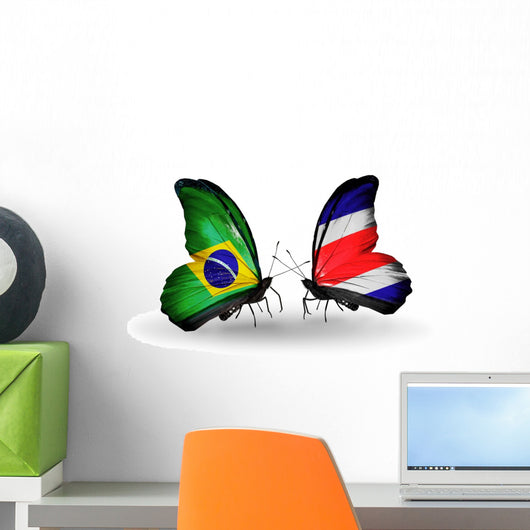 Two Butterflies with Flags Brazil and Costa Rica Wall Decal