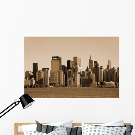 Manhattan skyline sepia toned Wall Mural