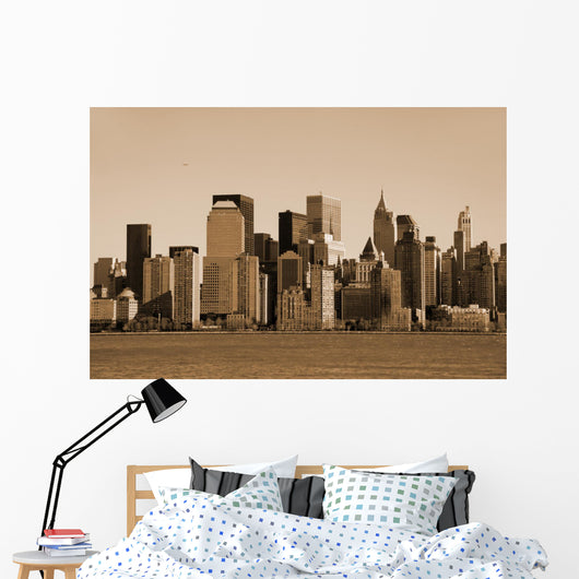 Manhattan skyline sepia toned Wall Mural