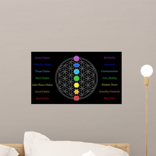 Flower of Life Chakras Description Black Wall Mural