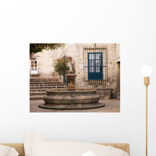 Small Courtyard Plaza Fountain end Walking Street Morelia Mexico Wall Mural