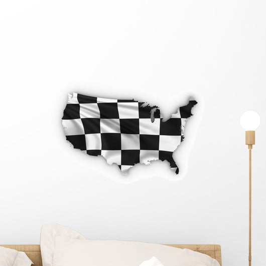 Usa Map Showing a Checkered Flag Wall Decal