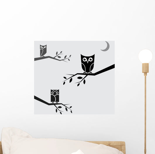 Vector Image Owls Perched Wall Decal