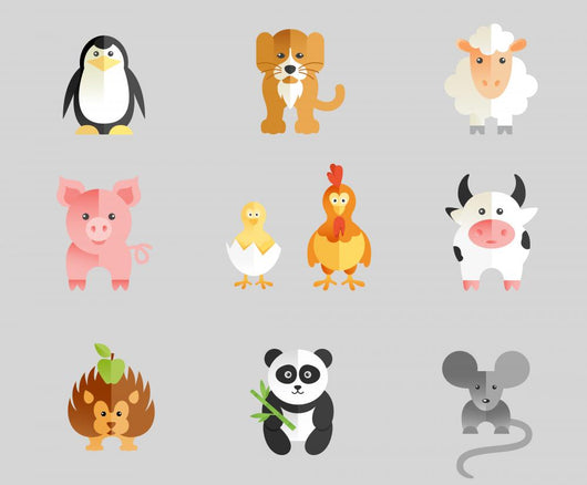 Set of flat animal Wall Decal