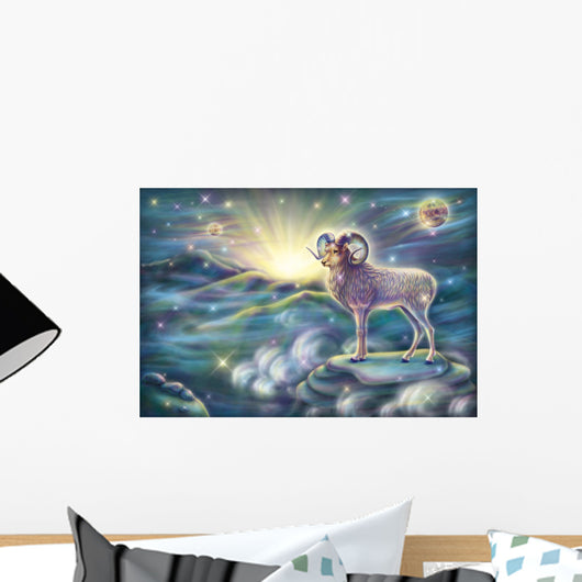 aries ram zodiac horoscope mountains clouds horn stars sun haze Wall Mural