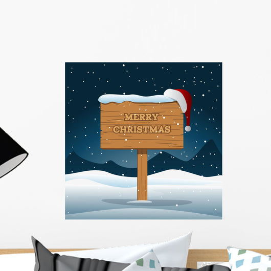 Merry Christmas Wooden Board Wall Mural