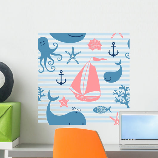 Seamless Pattern with Cute Wall Decal