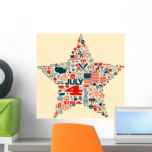 4th of July icon collage illustration T-shirt design Wall Mural