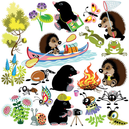 set with mole and hedgehog in camping Wall Decal