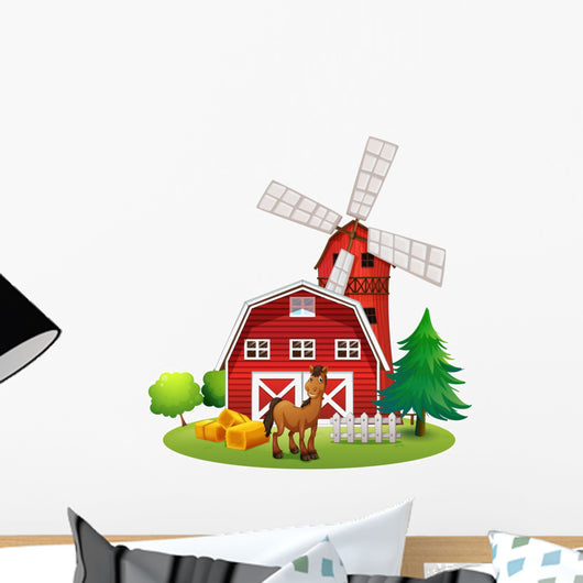 Red Windmill Barn Wall Decal