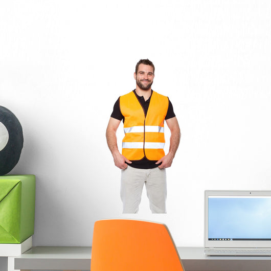 Portrait of smiling worker in a reflective vest Wall Decal