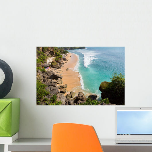 beautiful beach where people are surfing in water Wall Mural
