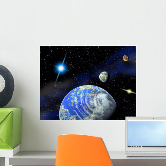 Planets in a space. Light of a star. Wall Mural