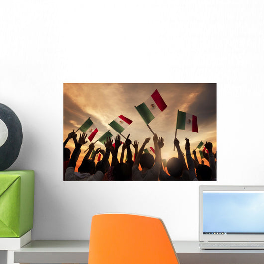 Group of People Holding National Flags -Mexico Wall Mural
