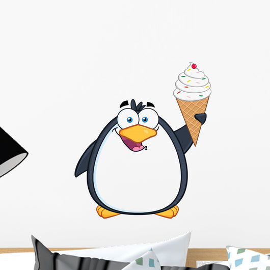 Smiling Penguin With an Ice Cream Wall Decal