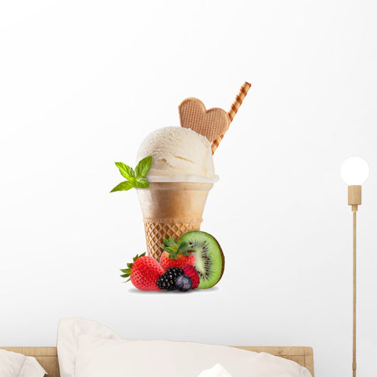 Ice cream in cones, isolated on white background Wall Decal