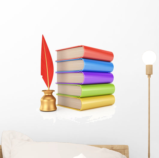 Stack of books and  writing quill Wall Decal