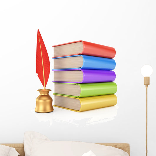Stack of books and  writing quill Wall Decal