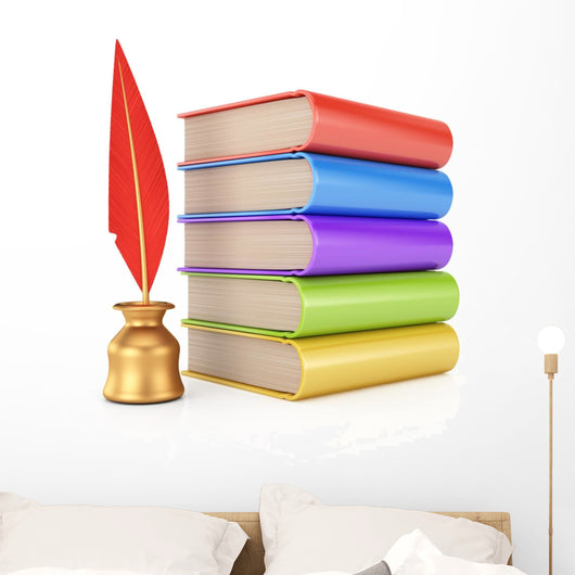 Stack of books and  writing quill Wall Decal
