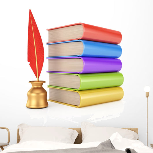 Stack of books and  writing quill Wall Decal