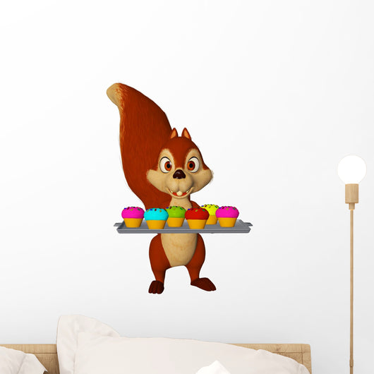 Cartoon Squirrel with Cupcakes