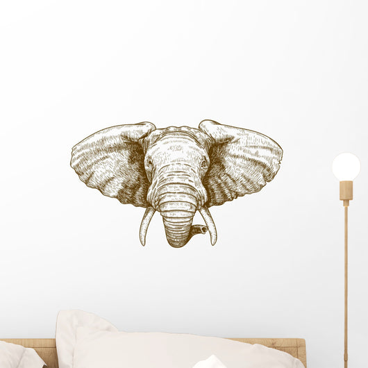 vector illustration of engraving elephant head Wall Decal