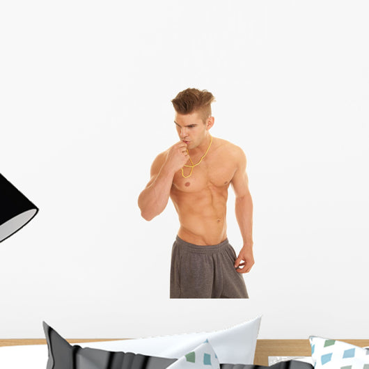 Man No Shirt with Whistle Twist Body Blow Wall Decal