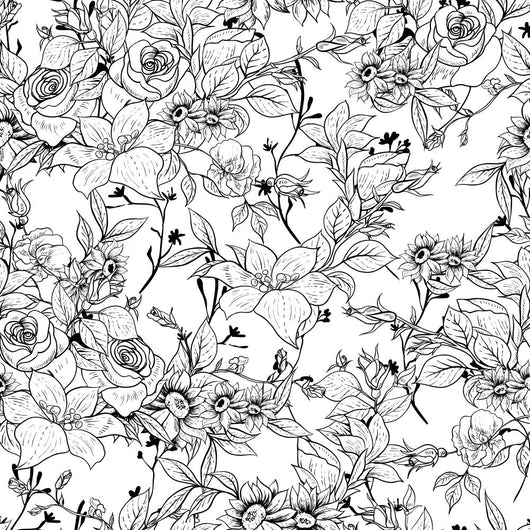 Seamless Monochrome Floral Wall Decal